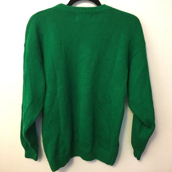 Vintage 80s Green Gold Sweater St Patricks Day Fighting Irish Beaded Sequins (BT - Picture 5 of 16